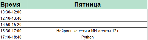 Расписание дополнительное